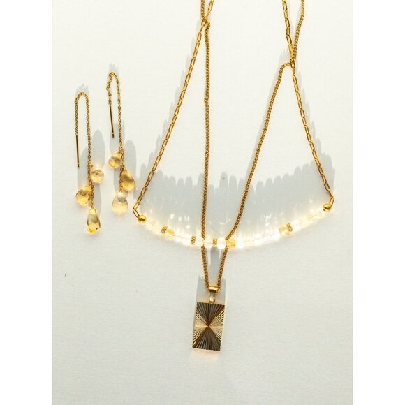 GORGEOUS Jewelry Set Citrine Beaded Necklace & Citrine Threader Earrings - Picture 11 of 15